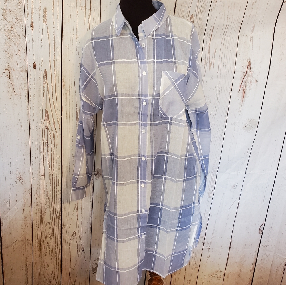 Love Riche light blue and white plaid tunic Medium